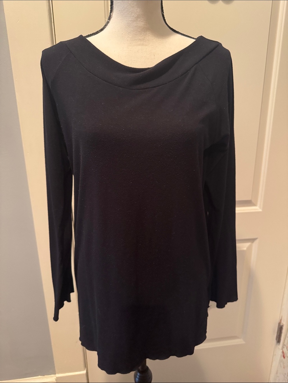 Susan Lawrence Black Long Sleeve Draped Neck Top